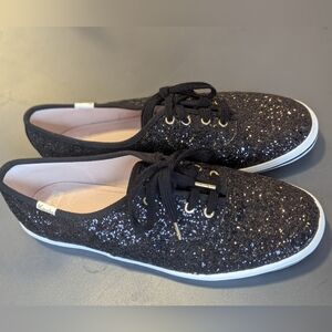 Keds X Kate Spade NEW Black Glitter Lace-Up Womems Sz 9 Sneakers